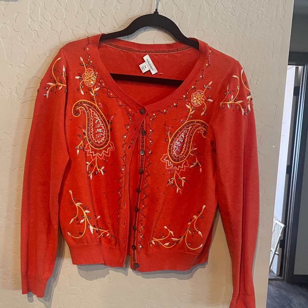 Sundance Red Embroidered Cardigan EUC